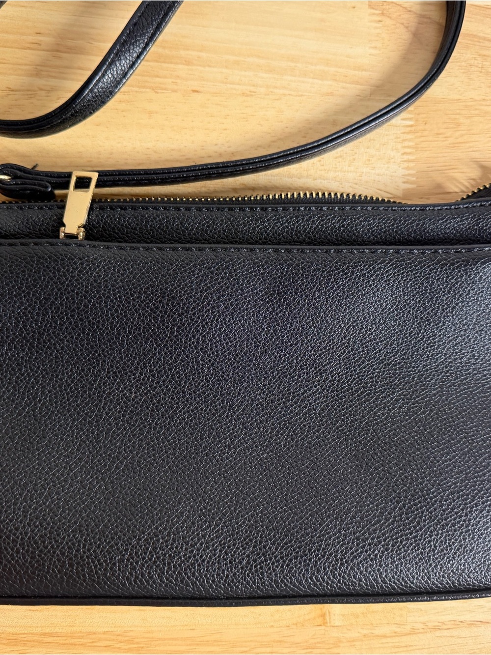 Classic Black Faux Leather Crossbody Bag with Gold Accent